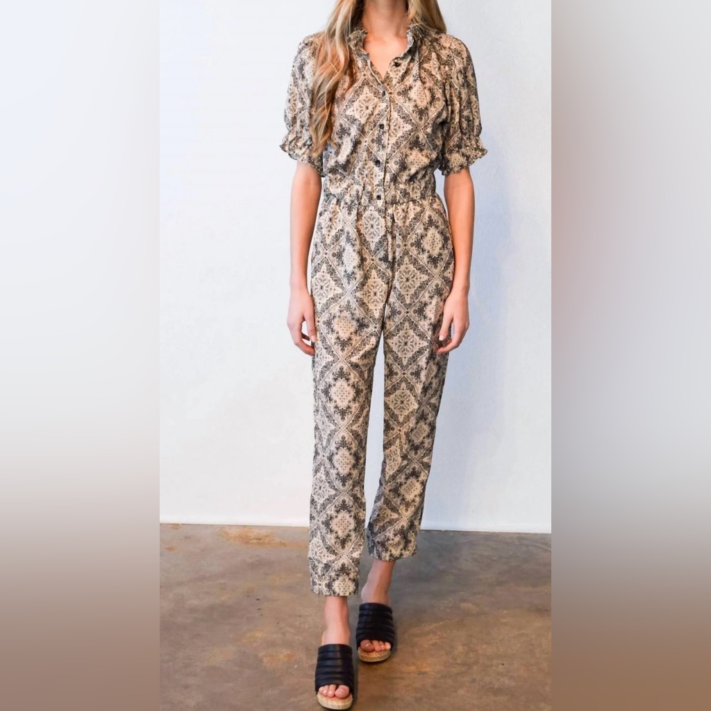 Nwt Never A Wallflower Elastic Collar Bandana Jumpsuit Xs